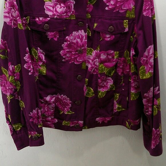 Issac Mizrahi Purple Floral Button Down Collared Jacket Size 14 - Picture 3 of 9